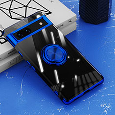 Silikon Hülle Handyhülle Ultradünn Schutzhülle Flexible Tasche Durchsichtig Transparent mit Magnetisch Fingerring Ständer AN1 für Google Pixel 7a 5G Blau