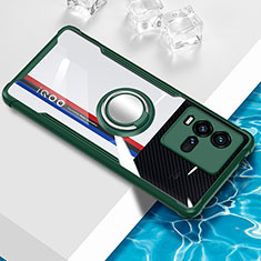 Silikon Hülle Handyhülle Ultradünn Schutzhülle Flexible Tasche Durchsichtig Transparent mit Magnetisch Fingerring Ständer BH1 für Vivo iQOO 10 5G Grün