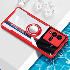 Silikon Hülle Handyhülle Ultradünn Schutzhülle Flexible Tasche Durchsichtig Transparent mit Magnetisch Fingerring Ständer BH1 für Vivo iQOO 10 5G Rot