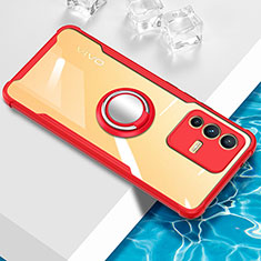 Silikon Hülle Handyhülle Ultradünn Schutzhülle Flexible Tasche Durchsichtig Transparent mit Magnetisch Fingerring Ständer BH1 für Vivo V23 Pro 5G Rot