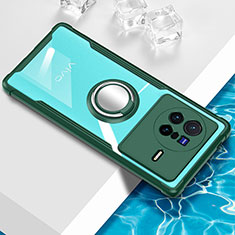 Silikon Hülle Handyhülle Ultradünn Schutzhülle Flexible Tasche Durchsichtig Transparent mit Magnetisch Fingerring Ständer BH1 für Vivo X80 5G Grün