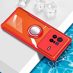 Silikon Hülle Handyhülle Ultradünn Schutzhülle Flexible Tasche Durchsichtig Transparent mit Magnetisch Fingerring Ständer BH1 für Vivo X80 5G Rot