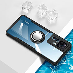 Silikon Hülle Handyhülle Ultradünn Schutzhülle Flexible Tasche Durchsichtig Transparent mit Magnetisch Fingerring Ständer BH1 für Xiaomi Mi 12T Pro 5G Schwarz
