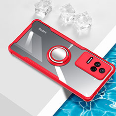 Silikon Hülle Handyhülle Ultradünn Schutzhülle Flexible Tasche Durchsichtig Transparent mit Magnetisch Fingerring Ständer BH1 für Xiaomi Poco F4 5G Rot