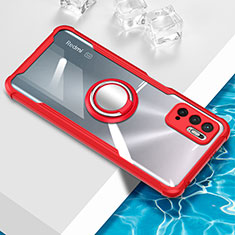 Silikon Hülle Handyhülle Ultradünn Schutzhülle Flexible Tasche Durchsichtig Transparent mit Magnetisch Fingerring Ständer BH1 für Xiaomi POCO M3 Pro 5G Rot