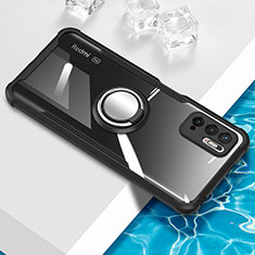 Silikon Hülle Handyhülle Ultradünn Schutzhülle Flexible Tasche Durchsichtig Transparent mit Magnetisch Fingerring Ständer BH1 für Xiaomi POCO M3 Pro 5G Schwarz