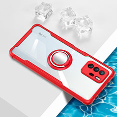 Silikon Hülle Handyhülle Ultradünn Schutzhülle Flexible Tasche Durchsichtig Transparent mit Magnetisch Fingerring Ständer BH1 für Xiaomi Poco X3 GT 5G Rot