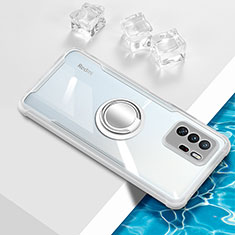 Silikon Hülle Handyhülle Ultradünn Schutzhülle Flexible Tasche Durchsichtig Transparent mit Magnetisch Fingerring Ständer BH1 für Xiaomi Poco X3 GT 5G Weiß