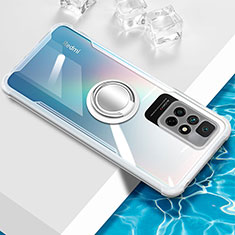 Silikon Hülle Handyhülle Ultradünn Schutzhülle Flexible Tasche Durchsichtig Transparent mit Magnetisch Fingerring Ständer BH1 für Xiaomi Redmi 10 (2022) Weiß