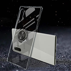 Silikon Hülle Handyhülle Ultradünn Schutzhülle Flexible Tasche Durchsichtig Transparent mit Magnetisch Fingerring Ständer C02 für Samsung Galaxy Note 10 Plus Schwarz