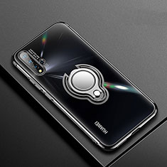 Silikon Hülle Handyhülle Ultradünn Schutzhülle Flexible Tasche Durchsichtig Transparent mit Magnetisch Fingerring Ständer C03 für Huawei Nova 5 Pro Schwarz