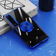 Silikon Hülle Handyhülle Ultradünn Schutzhülle Flexible Tasche Durchsichtig Transparent mit Magnetisch Fingerring Ständer für Sony Xperia 1 IV Blau