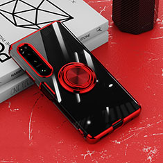 Silikon Hülle Handyhülle Ultradünn Schutzhülle Flexible Tasche Durchsichtig Transparent mit Magnetisch Fingerring Ständer für Sony Xperia 1 IV SO-51C Rot
