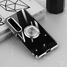 Silikon Hülle Handyhülle Ultradünn Schutzhülle Flexible Tasche Durchsichtig Transparent mit Magnetisch Fingerring Ständer für Sony Xperia 1 IV SO-51C Silber