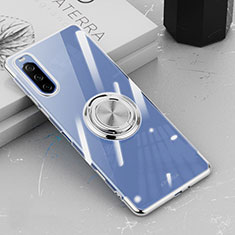 Silikon Hülle Handyhülle Ultradünn Schutzhülle Flexible Tasche Durchsichtig Transparent mit Magnetisch Fingerring Ständer für Sony Xperia 10 III Lite Silber