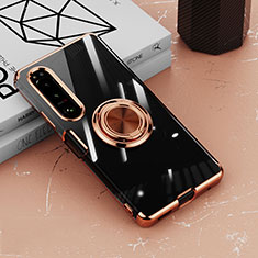 Silikon Hülle Handyhülle Ultradünn Schutzhülle Flexible Tasche Durchsichtig Transparent mit Magnetisch Fingerring Ständer für Sony Xperia 10 IV SOG07 Rosegold