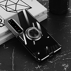 Silikon Hülle Handyhülle Ultradünn Schutzhülle Flexible Tasche Durchsichtig Transparent mit Magnetisch Fingerring Ständer für Sony Xperia 10 IV SOG07 Schwarz