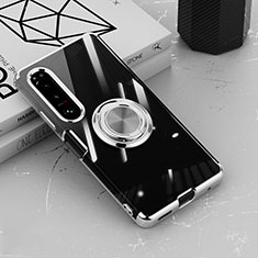 Silikon Hülle Handyhülle Ultradünn Schutzhülle Flexible Tasche Durchsichtig Transparent mit Magnetisch Fingerring Ständer für Sony Xperia 10 IV SOG07 Silber