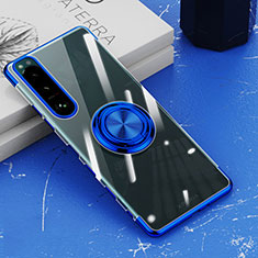 Silikon Hülle Handyhülle Ultradünn Schutzhülle Flexible Tasche Durchsichtig Transparent mit Magnetisch Fingerring Ständer für Sony Xperia 5 III Blau