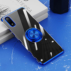 Silikon Hülle Handyhülle Ultradünn Schutzhülle Flexible Tasche Durchsichtig Transparent mit Magnetisch Fingerring Ständer für Sony Xperia Ace II SO-41B Blau