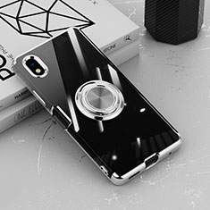 Silikon Hülle Handyhülle Ultradünn Schutzhülle Flexible Tasche Durchsichtig Transparent mit Magnetisch Fingerring Ständer für Sony Xperia Ace III SO-53C Silber