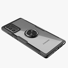 Silikon Hülle Handyhülle Ultradünn Schutzhülle Flexible Tasche Durchsichtig Transparent mit Magnetisch Fingerring Ständer N01 für Samsung Galaxy Note 20 5G Schwarz