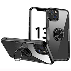 Silikon Hülle Handyhülle Ultradünn Schutzhülle Flexible Tasche Durchsichtig Transparent mit Magnetisch Fingerring Ständer S01 für Apple iPhone 13 Mini Schwarz