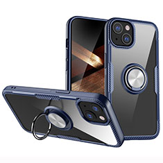 Silikon Hülle Handyhülle Ultradünn Schutzhülle Flexible Tasche Durchsichtig Transparent mit Magnetisch Fingerring Ständer S01 für Apple iPhone 15 Blau