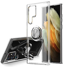 Silikon Hülle Handyhülle Ultradünn Schutzhülle Flexible Tasche Durchsichtig Transparent mit Magnetisch Fingerring Ständer S04 für Samsung Galaxy S23 Ultra 5G Klar