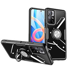 Silikon Hülle Handyhülle Ultradünn Schutzhülle Flexible Tasche Durchsichtig Transparent mit Magnetisch Fingerring Ständer ZL1 für Xiaomi Poco M4 Pro 5G Silber und Schwarz