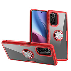 Silikon Hülle Handyhülle Ultradünn Schutzhülle Flexible Tasche Durchsichtig Transparent mit Magnetisch Fingerring Ständer ZL1 für Xiaomi Redmi K40 Pro+ Plus 5G Rot