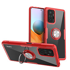 Silikon Hülle Handyhülle Ultradünn Schutzhülle Flexible Tasche Durchsichtig Transparent mit Magnetisch Fingerring Ständer ZL1 für Xiaomi Redmi Note 10 Pro 4G Rot