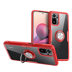 Silikon Hülle Handyhülle Ultradünn Schutzhülle Flexible Tasche Durchsichtig Transparent mit Magnetisch Fingerring Ständer ZL1 für Xiaomi Redmi Note 10S 4G Rot