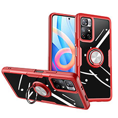 Silikon Hülle Handyhülle Ultradünn Schutzhülle Flexible Tasche Durchsichtig Transparent mit Magnetisch Fingerring Ständer ZL1 für Xiaomi Redmi Note 11S 5G Rot