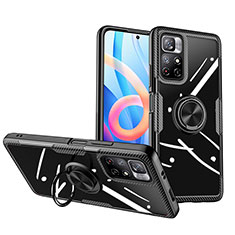 Silikon Hülle Handyhülle Ultradünn Schutzhülle Flexible Tasche Durchsichtig Transparent mit Magnetisch Fingerring Ständer ZL1 für Xiaomi Redmi Note 11S 5G Schwarz