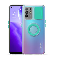 Silikon Hülle Handyhülle Ultradünn Schutzhülle Flexible Tasche Durchsichtig Transparent mit Ständer für Oppo F19 Pro+ Plus 5G Cyan