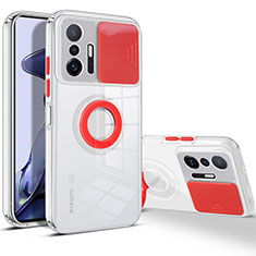 Silikon Hülle Handyhülle Ultradünn Schutzhülle Flexible Tasche Durchsichtig Transparent mit Ständer für Xiaomi Mi 11T 5G Rot