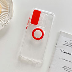 Silikon Hülle Handyhülle Ultradünn Schutzhülle Flexible Tasche Durchsichtig Transparent mit Ständer für Xiaomi Redmi 9 Prime India Rot