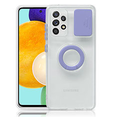 Silikon Hülle Handyhülle Ultradünn Schutzhülle Flexible Tasche Durchsichtig Transparent mit Ständer S01 für Samsung Galaxy A52 4G Violett