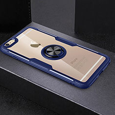 Silikon Hülle Handyhülle Ultradünn Schutzhülle Tasche Durchsichtig Transparent mit Fingerring Ständer S01 für Apple iPhone 6S Plus Blau