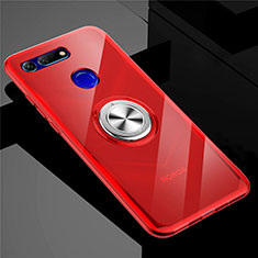 Silikon Hülle Handyhülle Ultradünn Schutzhülle Tasche Durchsichtig Transparent mit Magnetisch Fingerring Ständer C01 für Huawei Honor V20 Rot