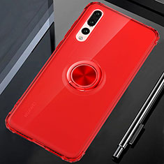 Silikon Hülle Handyhülle Ultradünn Schutzhülle Tasche Durchsichtig Transparent mit Magnetisch Fingerring Ständer C01 für Huawei P20 Pro Rot