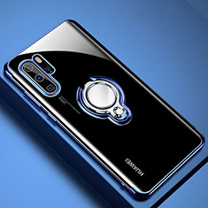 Silikon Hülle Handyhülle Ultradünn Schutzhülle Tasche Durchsichtig Transparent mit Magnetisch Fingerring Ständer C01 für Huawei P30 Pro New Edition Blau