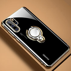 Silikon Hülle Handyhülle Ultradünn Schutzhülle Tasche Durchsichtig Transparent mit Magnetisch Fingerring Ständer C01 für Huawei P30 Pro New Edition Gold