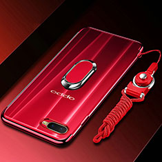Silikon Hülle Handyhülle Ultradünn Schutzhülle Tasche Durchsichtig Transparent mit Magnetisch Fingerring Ständer C01 für Oppo R15X Rot