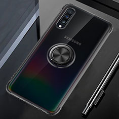 Silikon Hülle Handyhülle Ultradünn Schutzhülle Tasche Durchsichtig Transparent mit Magnetisch Fingerring Ständer C01 für Samsung Galaxy A70S Schwarz