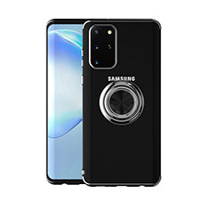 Silikon Hülle Handyhülle Ultradünn Schutzhülle Tasche Durchsichtig Transparent mit Magnetisch Fingerring Ständer C01 für Samsung Galaxy S20 Plus 5G Schwarz
