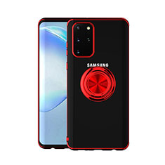 Silikon Hülle Handyhülle Ultradünn Schutzhülle Tasche Durchsichtig Transparent mit Magnetisch Fingerring Ständer C01 für Samsung Galaxy S20 Plus Rot