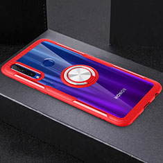 Silikon Hülle Handyhülle Ultradünn Schutzhülle Tasche Durchsichtig Transparent mit Magnetisch Fingerring Ständer C02 für Huawei Honor 20i Rot