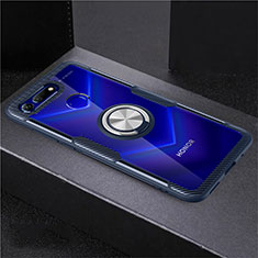 Silikon Hülle Handyhülle Ultradünn Schutzhülle Tasche Durchsichtig Transparent mit Magnetisch Fingerring Ständer C02 für Huawei Honor V20 Blau